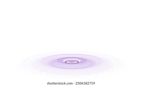 3D futuristic circle wave. Abstract digital background. Glowing music sound wave with dots and lines. Vector technology backdrop with moving purple particles. Graphic effect network connection.