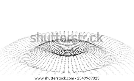 3D futuristic circle wave. Abstract digital background. Glowing music sound wave with dots and lines. Vector technology backdrop with moving white particles. Graphic effect network connection.
