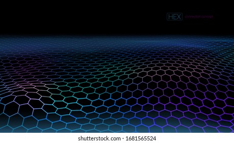 3D Futuristic Connection Concept Hexagon Perspective Lanscape. EPS10 Vector