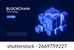 3D futuristic cube for blockchain technology. Hitech innovation for bigdata and artificial intelligence. Abstract digit block for AI artificial intelligence tech backgrounds. Blue box geometric vector