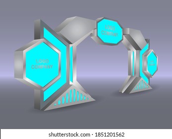 3d futuristic digital high technology gate tunnel entrance with spotlight and blank space logo company. Vector editable isolated.