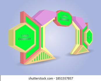 3d futuristic digital high technology gate tunnel entrance with blank space logo company. Vector editable isolated.