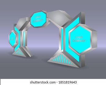 3D-Tunnel mit futuristischer digitaler High-Tech-Technologie-Einfahrt mit Scheinwerfer und Leerraum-Logo-Gesellschaft. Vektorbearbeitbar einzeln.