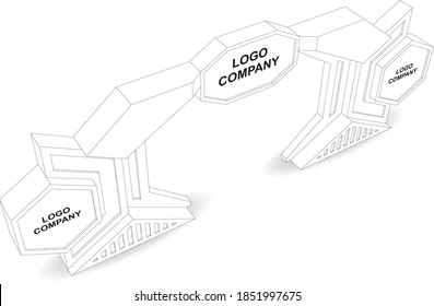 3d futuristic digital high technology gate tunnel entrance with blank space logo company. Vector editable sketch outline drawing coloring  isolated.
