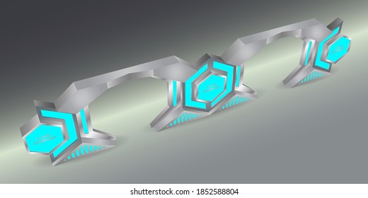 3D-Tunnel mit futuristischer digitaler High-Tech-Technologie-Einfahrt mit Scheinwerfer und Leerraum-Logo-Gesellschaft. Vektorbearbeitbar einzeln.
