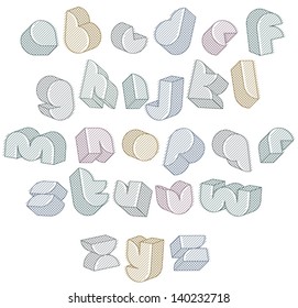 3d futuristic font with lines textures, simple shaped letters alphabet made with round shapes, great font for design, advertising, web and headlines.