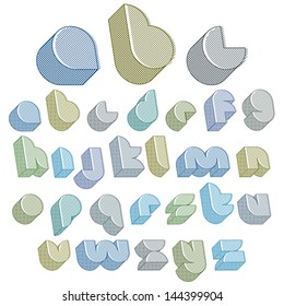 3d futuristic font with lines textures, simple shaped letters alphabet made with round shapes, great font for design, advertising, web and headlines.