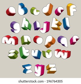 3d futuristic font, vector bright and colorful letters, geometric dimensional alphabet, best for use in advertising and web design.