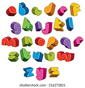 3d futuristic font, vector bright and colorful letters, geometric dimensional alphabet, best for use in advertising and web design.