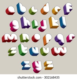 3d futuristic font, vector bright and colorful letters, geometric dimensional alphabet, best for use in advertising and web design.