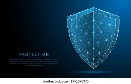 3d Futuristic glowing Low polygon or low poly design guard shield symbol isolated on dark blue background. Cyber security. data protection concept. Modern wireframe design vector illustration.