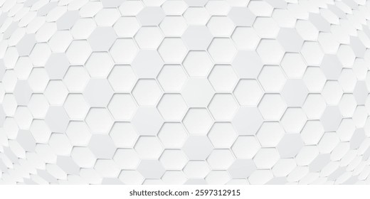 3D futuristic honeycomb bulge pattern white color paper cut style graphic illustration. Rounded hexagon curve out pattern background.