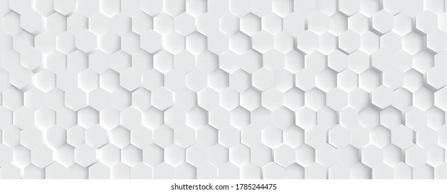 3D футуристическая сотовая мозаика на белом фоне. Реалистичная текстура ячеек геометрической сетки. Абстрактные белые векторные обои с шестиугольной сеткой.
