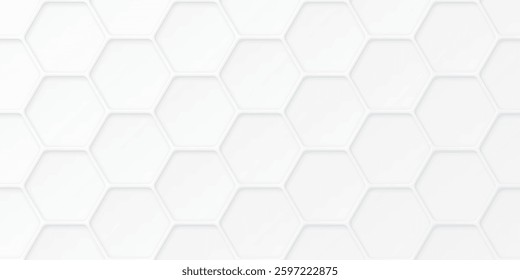 3D futuristic honeycomb pattern white color paper cut style graphic illustration. Rounded hexagon pattern background.