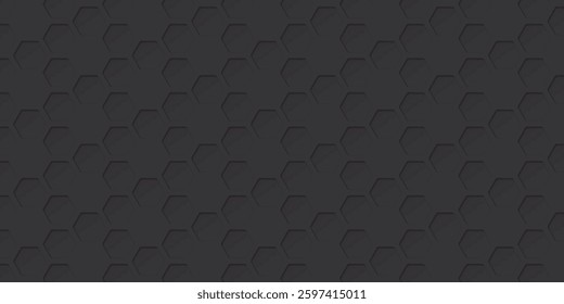 3D futuristic honeycomb repeat pattern gray color paper cut style graphic illustration. Rounded hexagon pattern industrial style dark background.