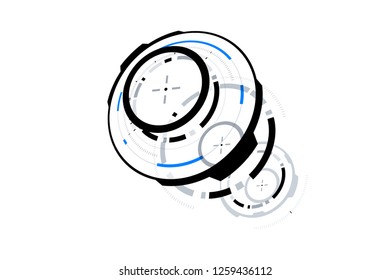3D Futuristic HUD Technology Elements Design. Big Data, Virtual Reality, Artificial Intelligence, Hologram Screen, Science Fiction, Security System. Vector EPS 10 Illustration
