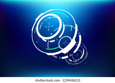3D Futuristic HUD Technology Elements Design. Big Data, Virtual Reality, Artificial Intelligence, Hologram Screen, Science Fiction, Security System. Vector EPS 10 Illustration