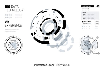 3D Futuristic HUD Technology Elements Design. Big Data, Virtual Reality, Artificial Intelligence, Hologram Screen, Science Fiction, Security System. Vector EPS 10 Illustration
