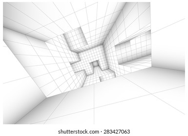 3d futuristic labyrinth shaded vector interior illustration