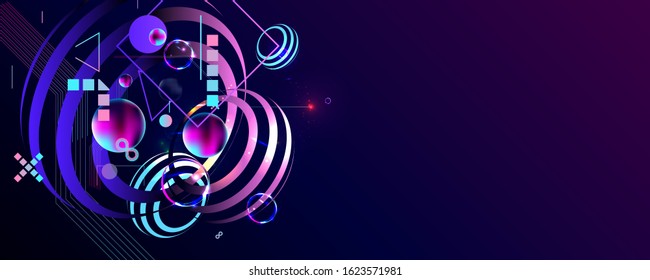 3d futuristic neon space background with planets and geometric elements. Abstraction background