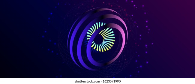 3d futuristic neon space background with planets and geometric elements. Abstraction background