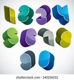 3d futuristic numbers set in blue and green colors, colorful glossy numerals for advertising and web design.