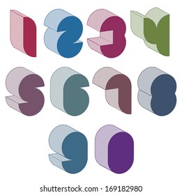 3d futuristic numbers set, colorful numerals for advertising and web design.