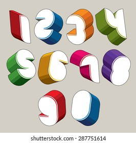 3d futuristic numbers set, colorful numerals for advertising and web design.