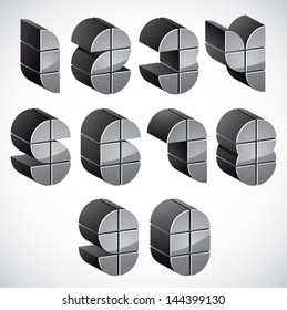 3d futuristic numbers set, monochrome glossy numerals for advertising and web design.