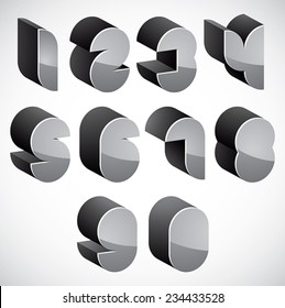 3d futuristic numbers set, monochrome glossy numerals for advertising and web design.