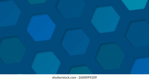 3D futuristic rounded hexagon pattern blue tone background graphic illustration. Honeycomb pattern blue color paper cut style.