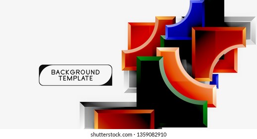 3d futuristic shapes vector abstract background made of glossy pieces with light effects. Modern design