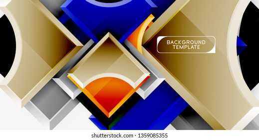 3D futuristische Formen, Vektorabstrakter Hintergrund aus glänzenden Stücken mit Lichteffekten. Modernes Design