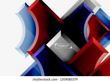 3D futuristische Formen, Vektorabstrakter Hintergrund aus glänzenden Stücken mit Lichteffekten. Modernes Design