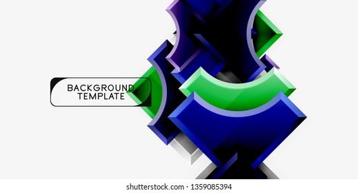 3d formas futuristas vectorial fondo abstracto hecho de piezas glosas con efectos de luz. Diseño moderno