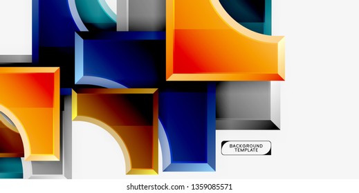 3D futuristische Formen, Vektorabstrakter Hintergrund aus glänzenden Stücken mit Lichteffekten. Modernes Design