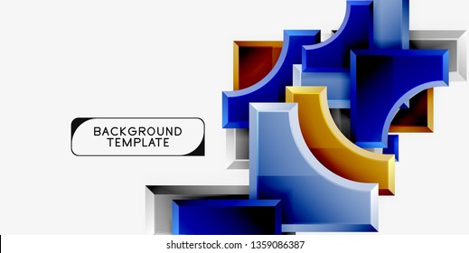 3d futuristic shapes vector abstract background made of glossy pieces with light effects. Modern design