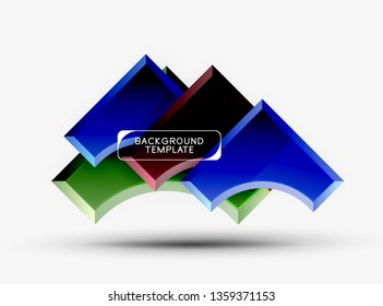 3d futuristic shapes vector abstract background made of glossy pieces with light effects. Modern design