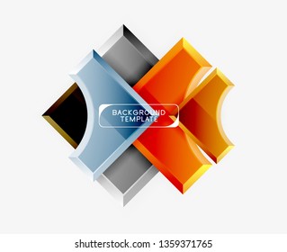 3d futuristic shapes vector abstract background made of glossy pieces with light effects. Modern design