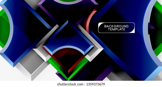 3D futuristische Formen, Vektorabstrakter Hintergrund aus glänzenden Stücken mit Lichteffekten. Modernes Design