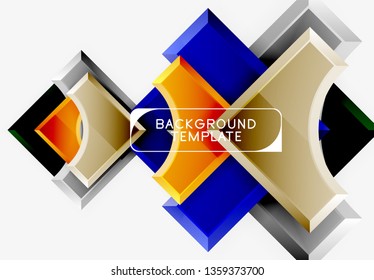 3D futuristische Formen, Vektorabstrakter Hintergrund aus glänzenden Stücken mit Lichteffekten. Modernes Design
