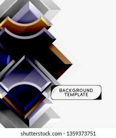 3d futuristic shapes vector abstract background made of glossy pieces with light effects. Modern design