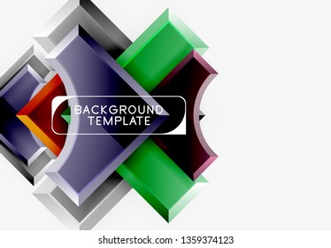 3d futuristic shapes vector abstract background made of glossy pieces with light effects. Modern design