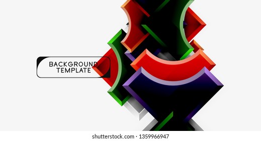 3d futuristic shapes vector abstract background made of glossy pieces with light effects. Modern design