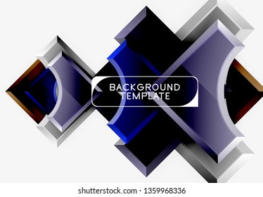 3D futuristische Formen, Vektorabstrakter Hintergrund aus glänzenden Stücken mit Lichteffekten. Modernes Design
