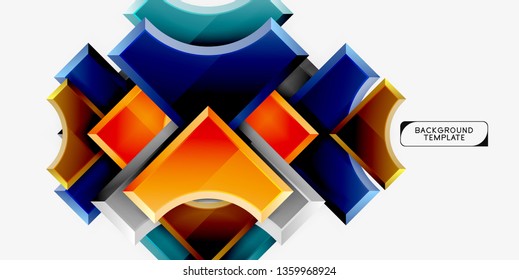 3d futuristic shapes vector abstract background made of glossy pieces with light effects. Modern design