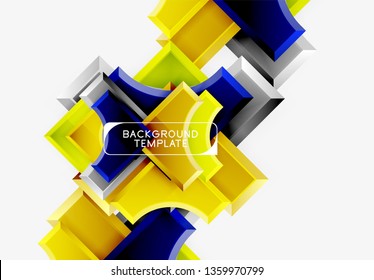 3d futuristic shapes vector abstract background made of glossy pieces with light effects. Modern design