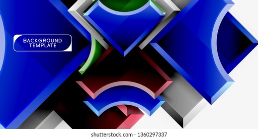 3d futuristic shapes vector abstract background made of glossy pieces with light effects. Modern design