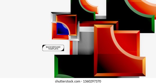 3D futuristische Formen, Vektorabstrakter Hintergrund aus glänzenden Stücken mit Lichteffekten. Modernes Design