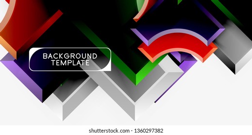 3d futuristic shapes vector abstract background made of glossy pieces with light effects. Modern design